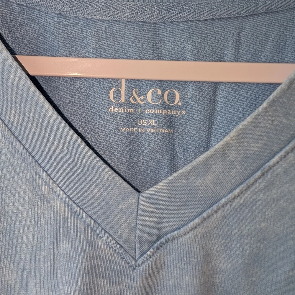 DENIM & CO WOMEN'S BLUE WASHED FRENCH TERRY LONG SLEEVE V-NECK PULLOVER SIZE XL - Picture 4 of 8